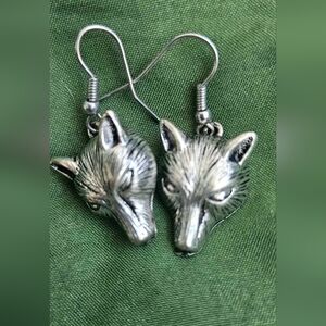 Silver Wolf Head Earrings